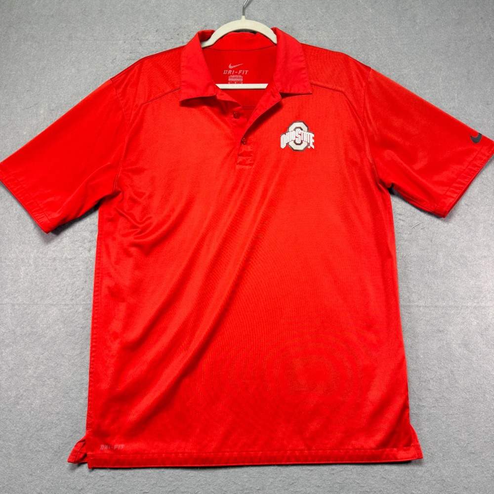 Nike Mens Ohio State Buckeyes Dri-FIT Polo Shirt Red NCAA Large‎ Short Sleeve